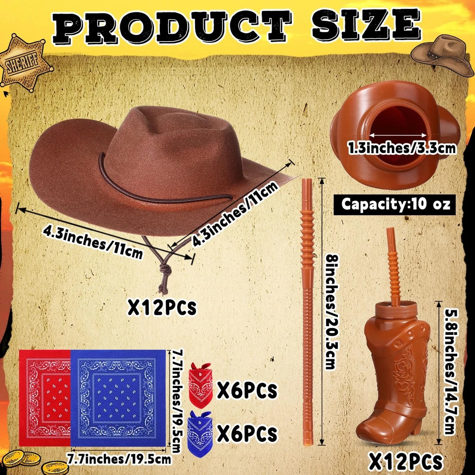 36 Piezas Tazas de Bota de Vaquero Favor Fiesta Vaquero con Mini Sombreros Paisley Bandanas Se... Foto 3 de 4