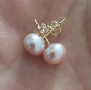 A pair AAAA 8 9mm Natural South sea pinkish purple Pearl Stud Earring 14K Gold