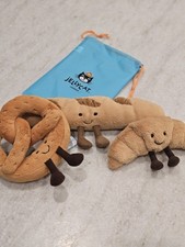 Authentic Jellycat Amuseables Croissant, Baguette & Pretzel NWT LOT OF 3