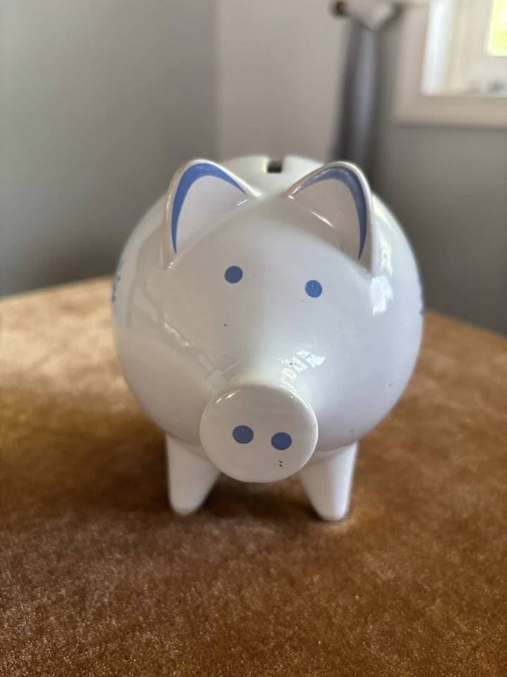 Vintage Blue Cornflower Ceramic Piggy Bank Corning Ware Style - Image 2 of 4