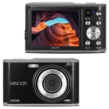 Minolta 48MP Digital Camera: Rear Selfie, 4K Video, 16X Zoom, AF, 32GB Card