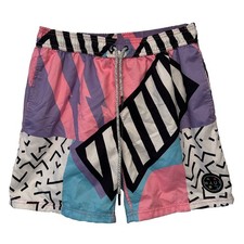 MAUI and Sons Retro 80s 90s Swim Trunks Men  s Colorblock Board Shorts Geometric