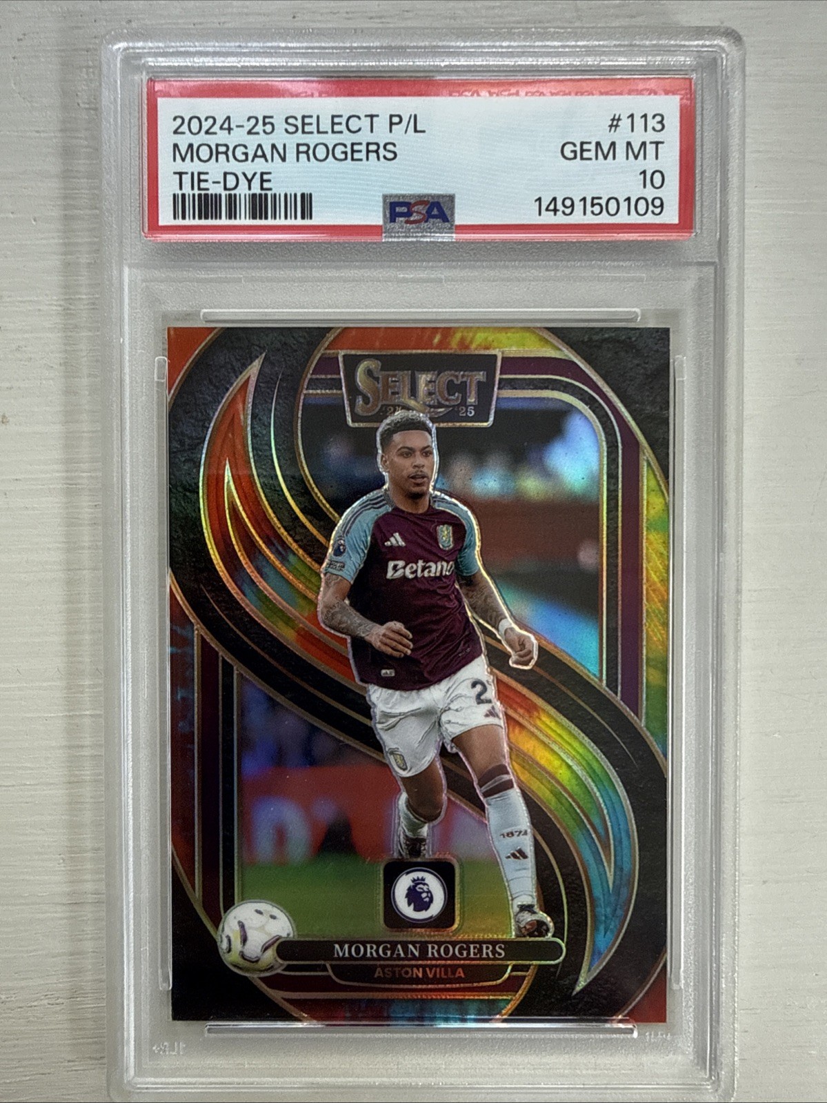 2024-25 Panini Select Premier League Morgan Rogers Mezzanine Tie-Dye #/25 PSA 10