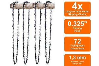 4 Längsschnitt Sägeketten passend für Homelite EZAuto | 45cm 0.325 72TG 1,3mm