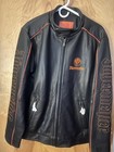 Jagermeister Genuine Leather Racing Jacket Men's Small Black Orange Embroidered
