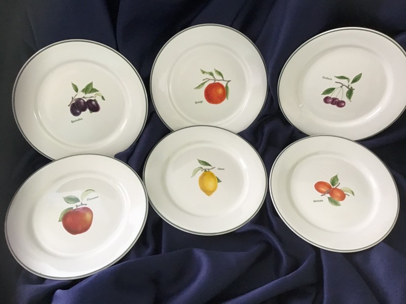 6 ULSTER CERAMIC JARDIN de FRANCE fruit motif SALAD PLATES IRELAND 🍋🍒🍑🍐🍓🍊