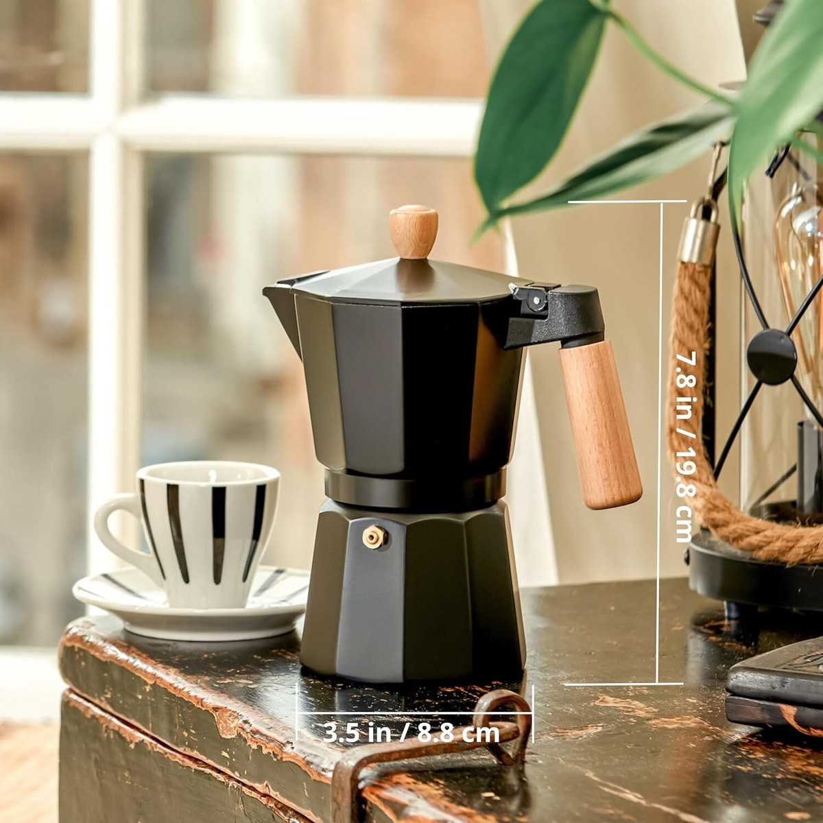 Coffee Maker Espresso Moka Pot 6 Cup Wooden Handle Stovetop Brewer