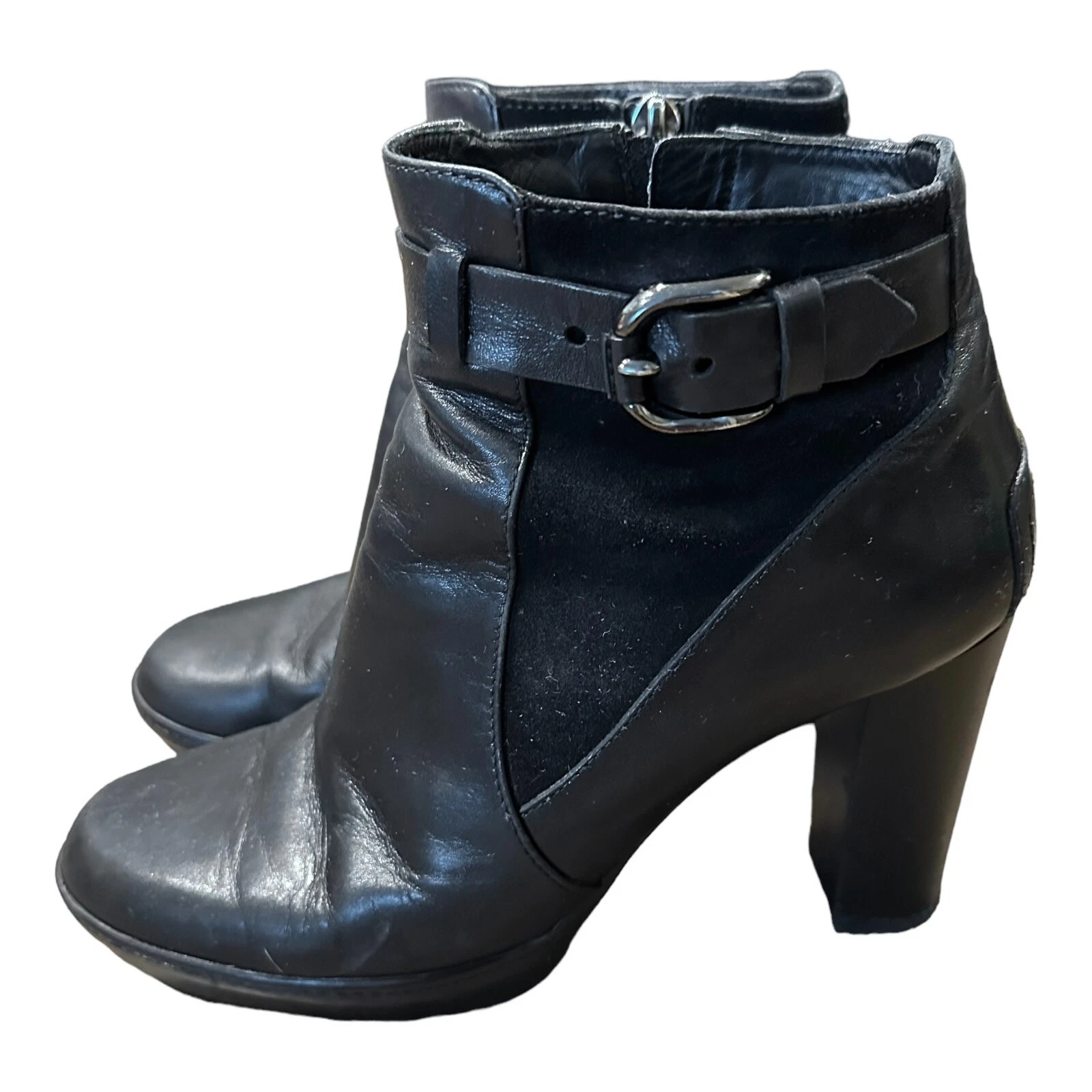 TOD’S Tod's stivaletti donna pelle scamosciata neri fibbia tacco a blocco scarpe tinta unita 38 5