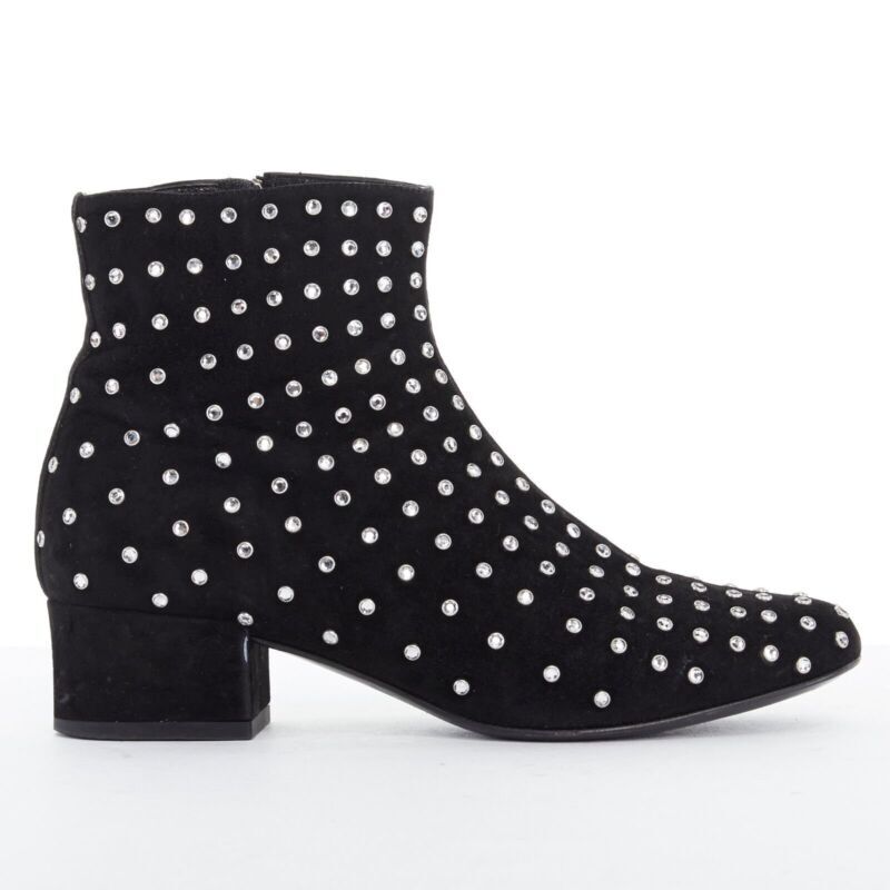 SAINT LAURENT scarpa stivaletto nero scamosciato strass cristallo impreziosito EU35 US5