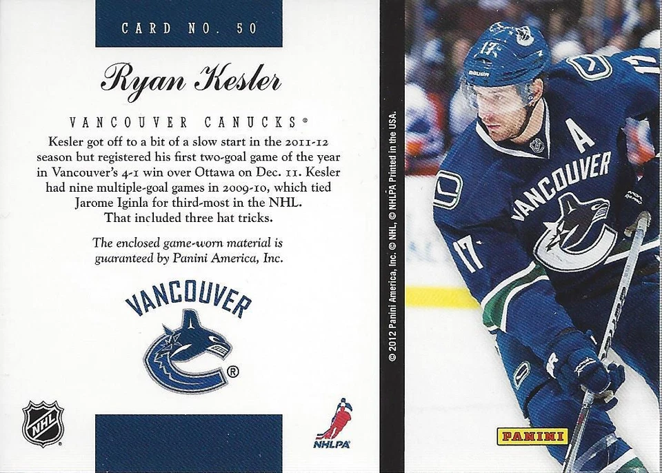 2011-12 Elite Materials #50 Ryan Kesler Jersey - NM-MT - Image 2 of 2