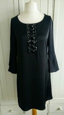 Wallis Black Gem Sequin Flared Sleeve Party Evening Dress Size 10