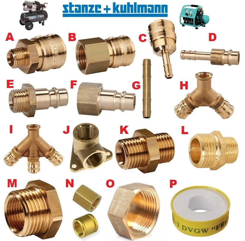 LANDEFELD Druckluft Kupplung AG IG Stecker Nippel DN 7,2 Messing Verteiler Reduzierstück