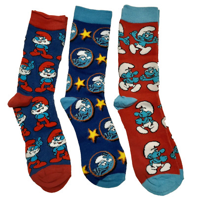 Smurfs 3-pair Papa Smurf/Smurfs Cartoon Novelty Mens Adult Size 6-12 Socks NWOT