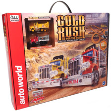 Auto World "Gold Rush" Peterbilt Dump Trucks W Lights 18' HO Slot Car Set SRS357