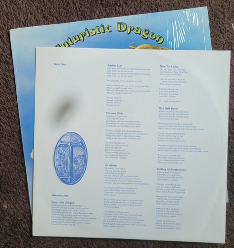 T. REX - FUTURISTIC DRAGON. 1976 GLAM ROCK 12" L.P. LYRICS INNER SLEEVE. - Picture 3 of 5