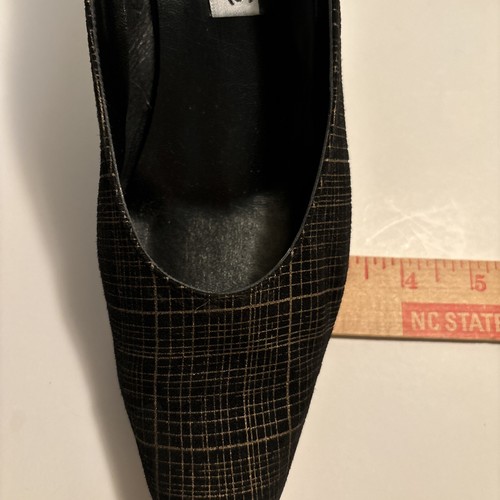 Vintage Costa Blanca W-8 Shoes Made In Spain Black Gold Block Heel - Picture 12 of 12