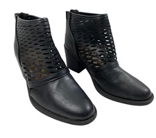 Qupid Ankle Boots Womens Sz 6 Chunky Heel Black Cage Cut Booties