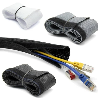 Flex flexibel Kabelschlauch Kabelkanal Klett Gewebeschlauch weiß schwarz grau