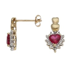 9ct Gold Man Made Ruby & Diamond Earrings 2.2g Dress/Cocktail - Fully Hallmarked