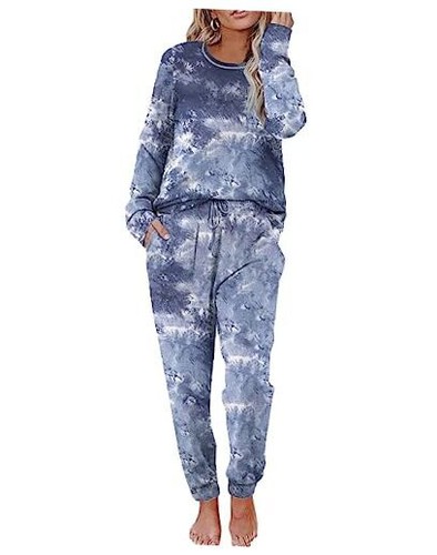Pajamas Women's Long Sleeve Sleepwear Soft 2 Piece XX-Large Tie Dye Blue