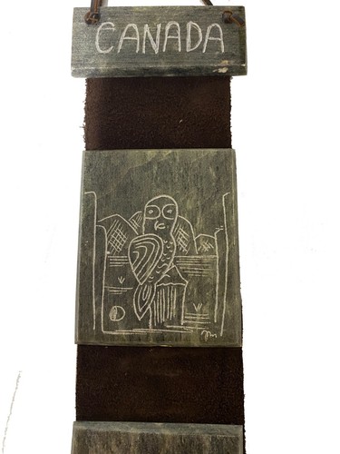 Vintage Inuit Soapstone Sculptures Carvings Wall Hanging Canada Artist Dimu, 16" - Picture 4 of 6