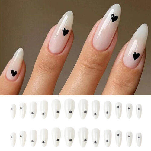 False Fake Nails Medium Coffin French Nail Art Gel Acrylic New Press on nails ~ - Picture 16 of 17