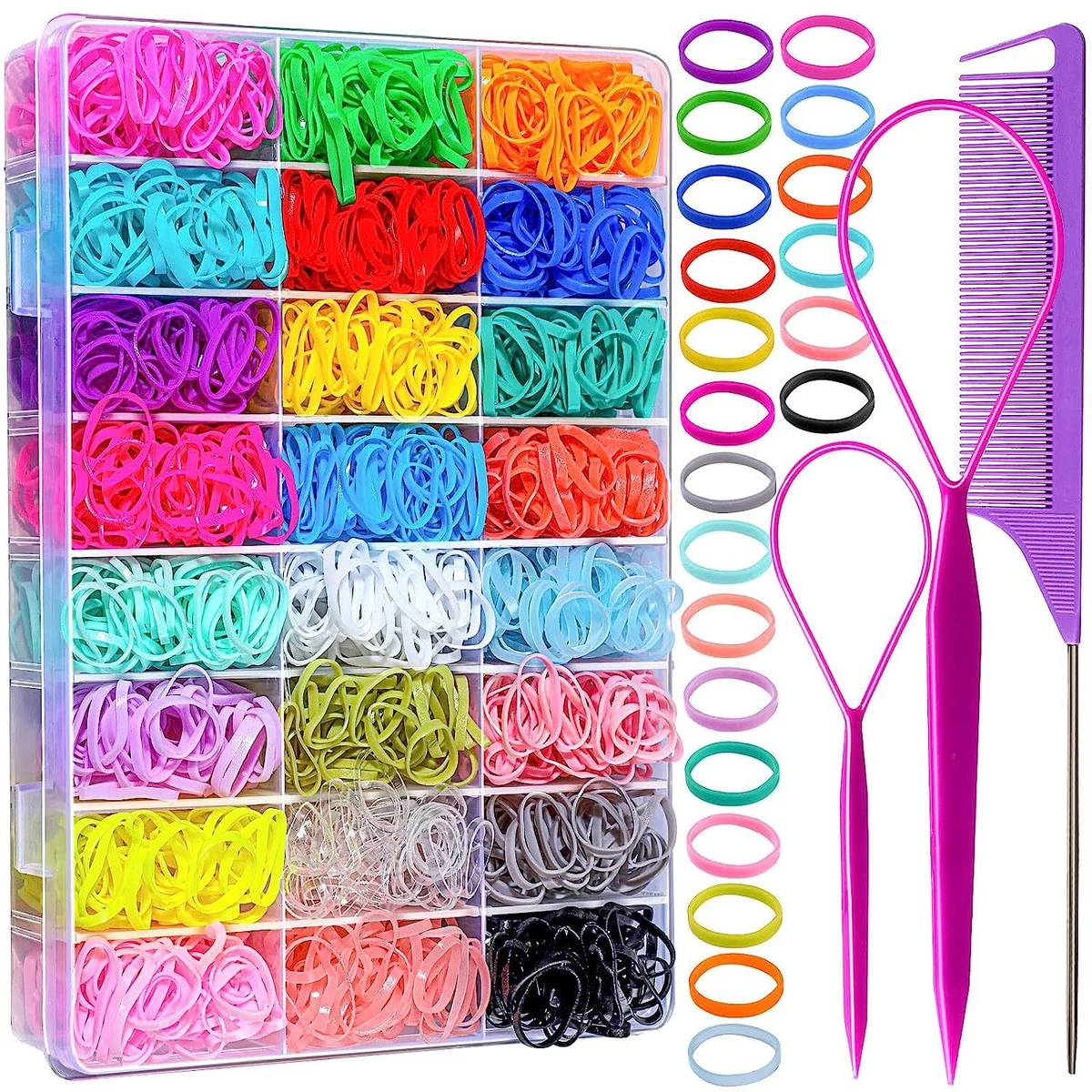 Elastic Hair Bands 24 Colors, 1500 pcs Mini Hair Rubber Bands with  Organizer Box