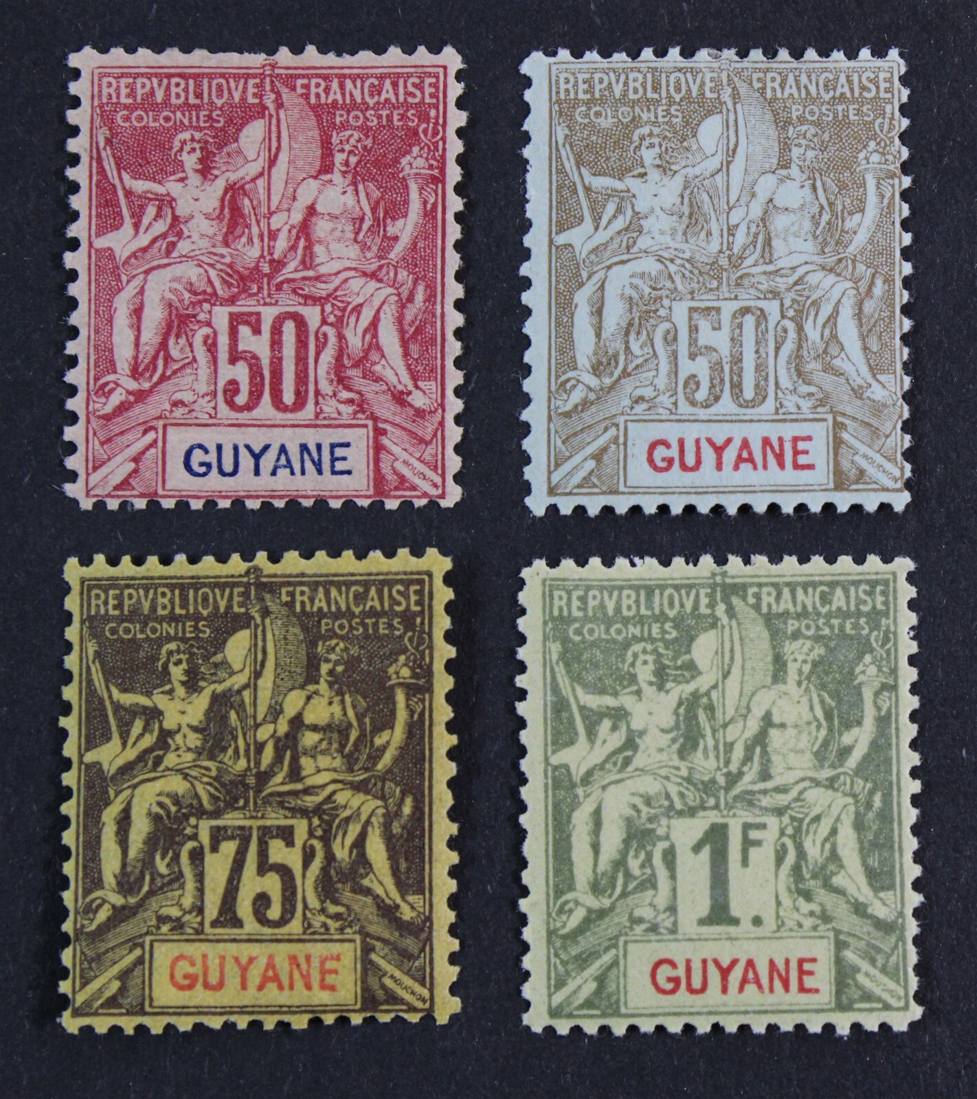 CKStamps: France Stamps Collection Guiana Scott#46-49 Mint 3H OG #49 NH OG