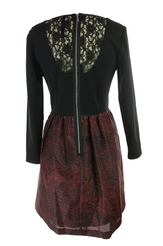 Kensie New Black Red 3/4-Sleeve Lace-Inset Poppy Dress L $99 - 第 2/2 張圖片