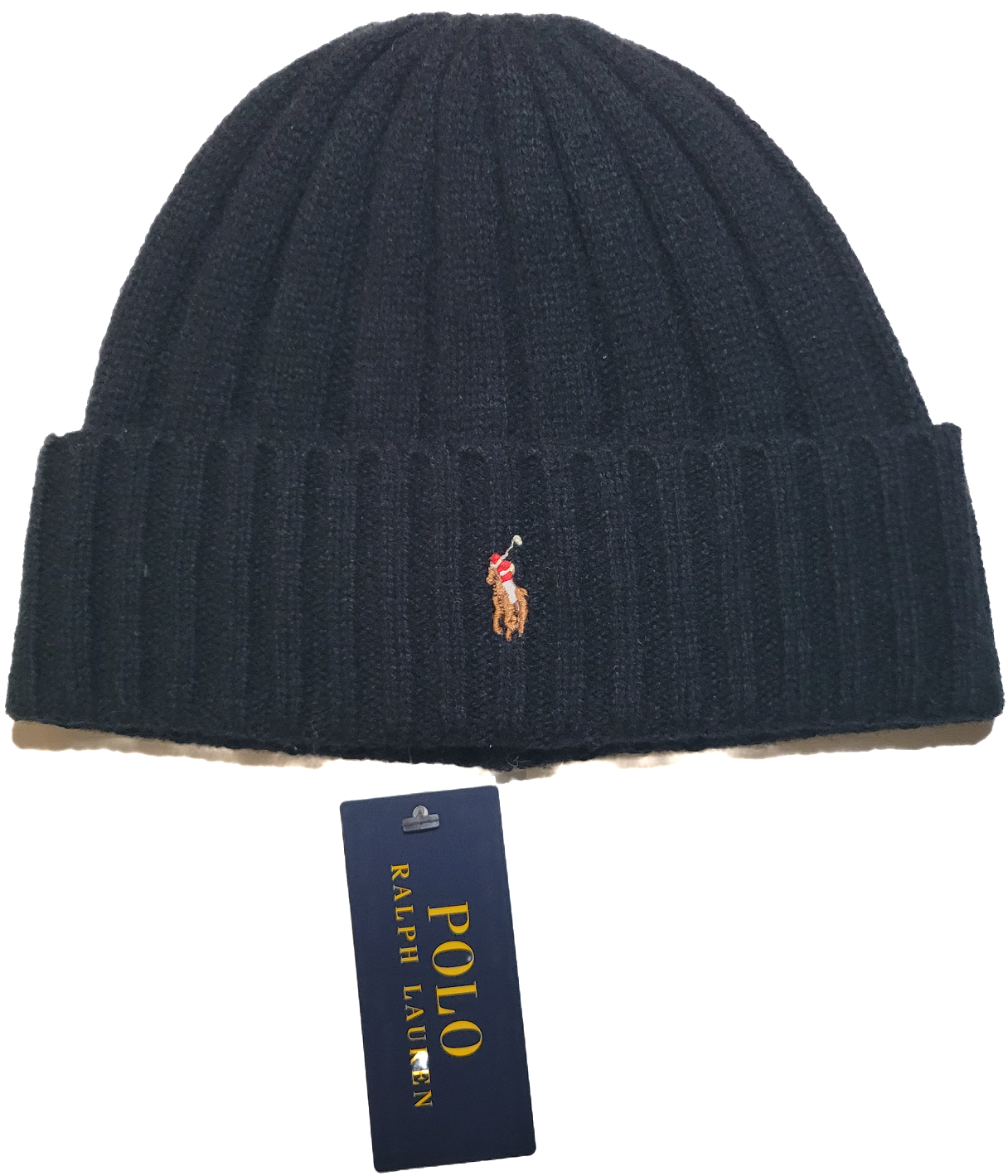 Ralph Lauren Beanie Pony Nero Multicolore Nuovo con etichette A3