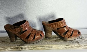 Frye-Brown-Leather-Women-039-s-Clogs-Made-in-Brazil-Size-7-5-B-324