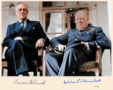 Franklin Roosevelt Winston Churchil World War 2 WWII Signed 8x10 Photo REPRINT