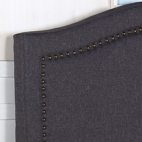 Bed Head Queen Size Charcoal Headboard with Curved Design Upholstery Linen - Picture 5 of 7