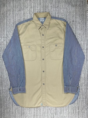 Camisa de Trabajo Panel ORSLOW, HOMBRE GRANDE, TALLA 4, Beige y Rayas Nogal, JAPÓN - Imagen 1 de 8