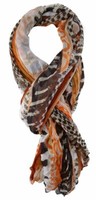 Gecrashter Tigertie Chiffon Schal In Orange Braun Weiß Gemustert - 180 X 100 Cm