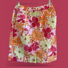 Talbots Petite Pink/Orange/Yellow Floral Print Pencil Straight Skirt-Size 6P