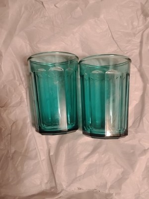 Set of 2 Vintage Luminarc Aqua Teal Green Working Glass Tumblers 16oz...
