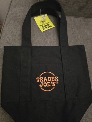 Trader Joe's Trick-or-Treat Canvas Tote Bag Black Solid Reusable