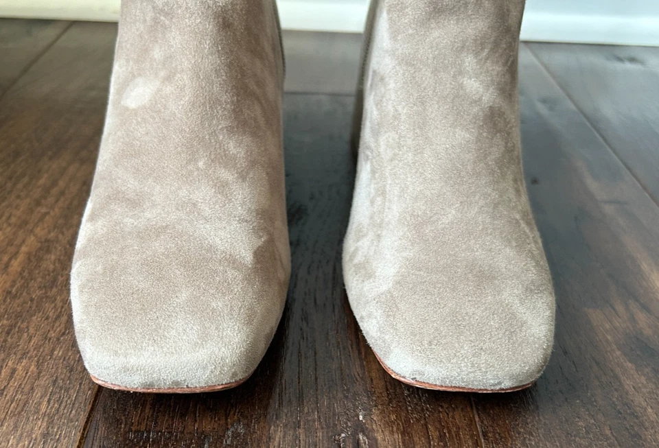 Vince Kaye Suede Block Heel Zip Ankle Booties Light Woodsmoke Taupe Sze 8 Square - Image 2 of 4