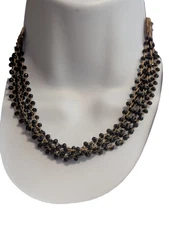 AD34 - Beautiful Gold Toned Black Beaded Layered Statement Necklace
