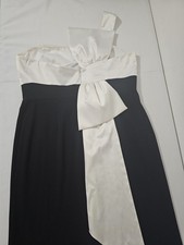 Adrianna Papell Black White Bow One Shoulder Sleeveless Long Satin Gown size 16