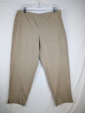 Eileen Fisher Cropped Ankle Pants Womens Large Khaki Organic Cotton Side Zip