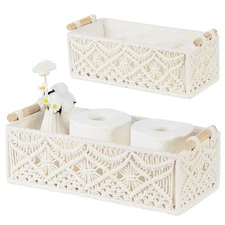 Macrame Storage Baskets Boho Decor Gift Box Woven Toilet Paper Basket with Wo...