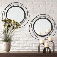 2 Set 15.7'' Black Circle Mirrors Wall Decor Iron Frame Wall Art Round Mirror...