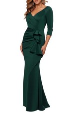 XScape 4452X Ruched Scuba Ruffle Gown Plus Sz 22W Hunter Green