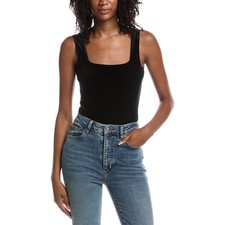 L Agence Molly Square Neck Bodysuit Black Size S Sleeveless Designer Top Luxury