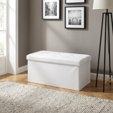 Cassapanca in Ecopelle Panca contenitore 76x38x38 cm Bianco DecHome