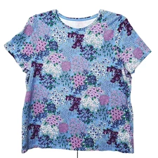 Talbots Plus Cotton/Spandex Ditsy Floral Print Short Sleeve Crew Neck T-Shirt 2X