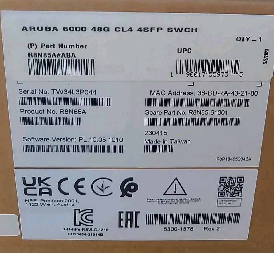 HPE Aruba 6000 48G Class4 PoE 4SFP 370W Switch 48 ports managed P/N: R8N85A#ABA - Image 2 of 4