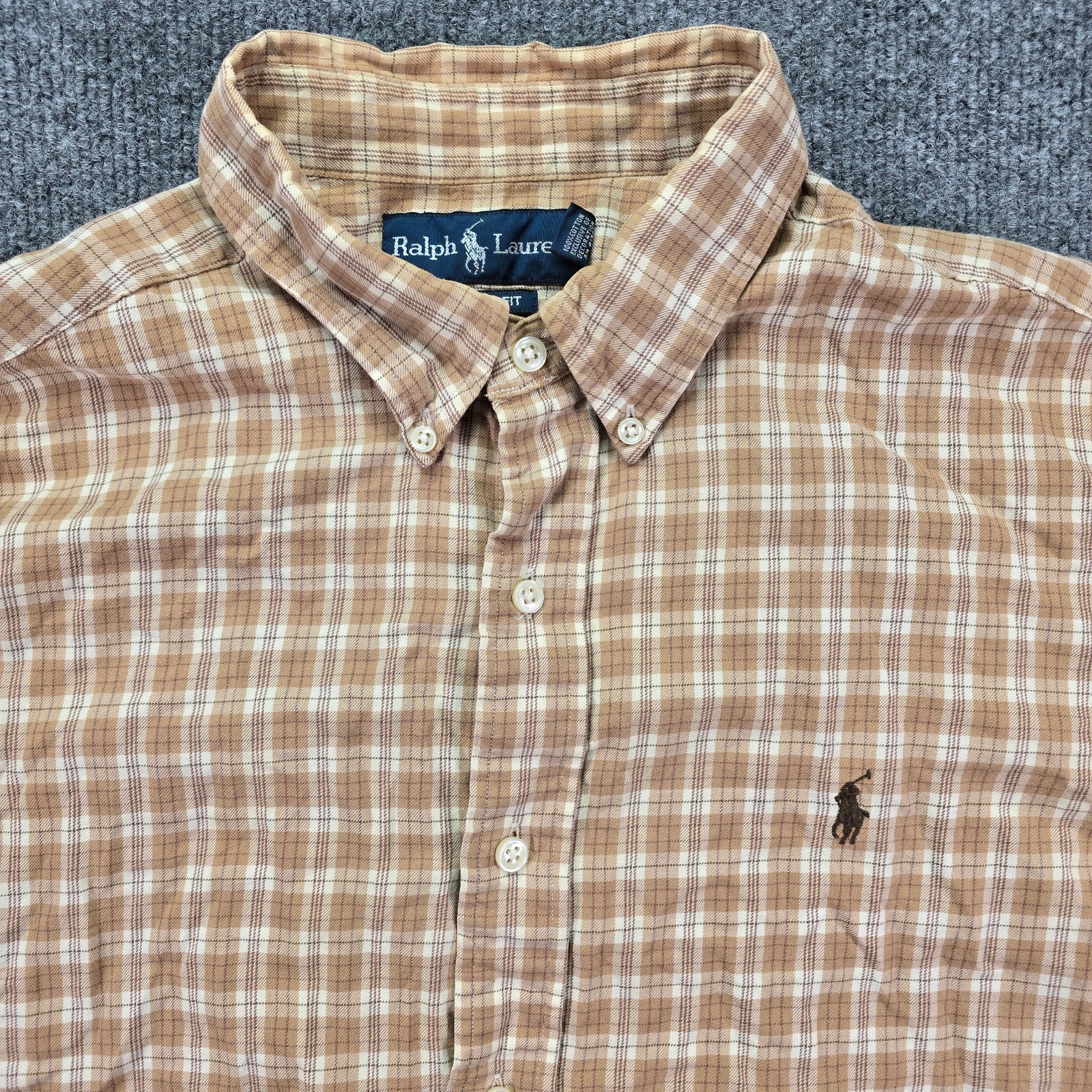 Polo Ralph Lauren Shirt Mens Large Classic Fit Tan Brown Plaid Button Down thumbnail 2